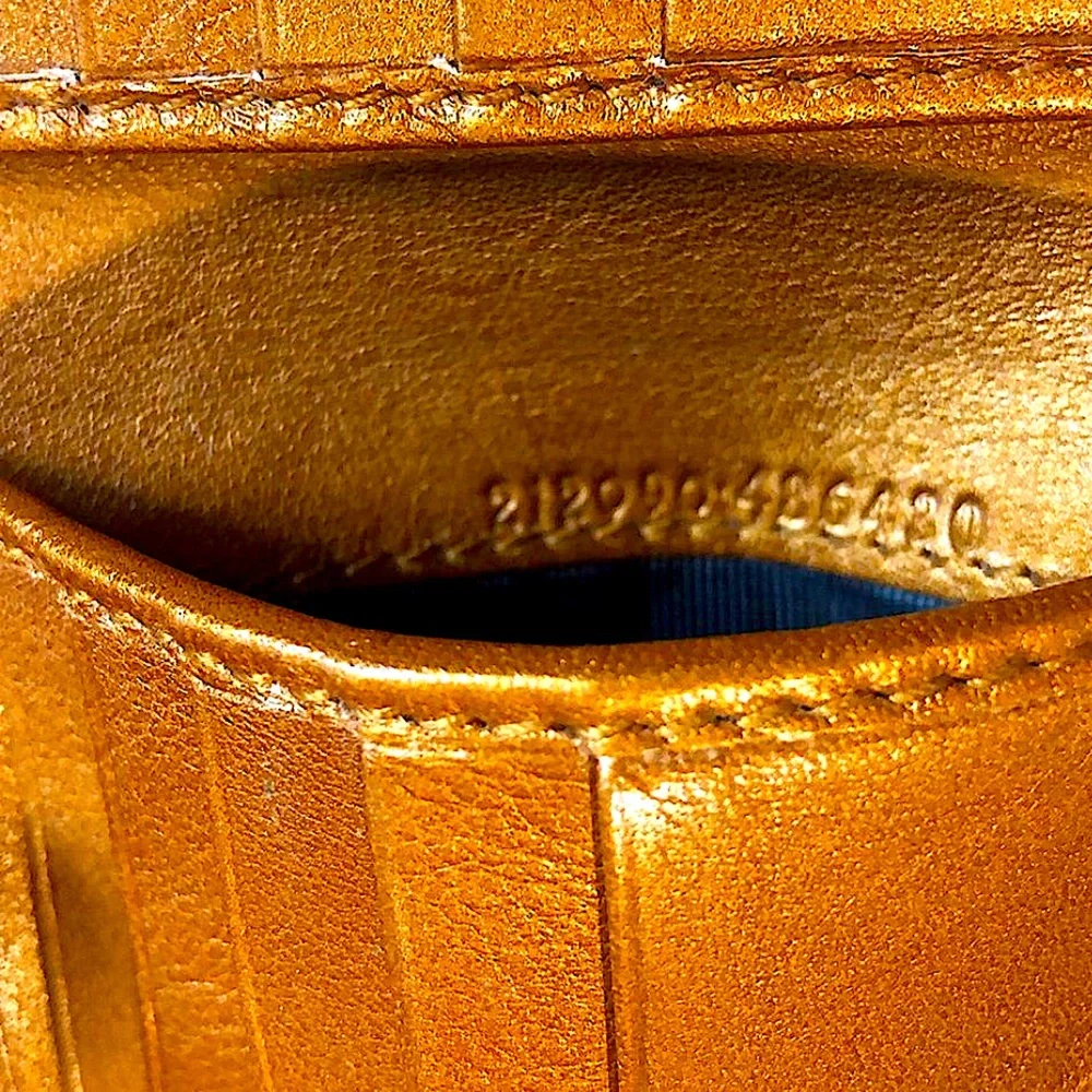 GUCCI GG Monogram Orange Leather Tan Canvas Trifold Wallet Vintage AUTHENTIC